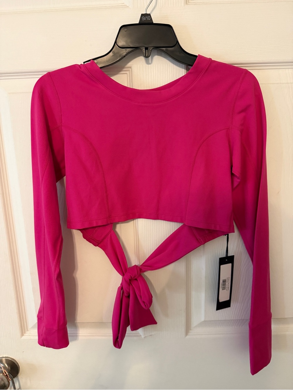 Tie-Back Long Sleeve Crop Top - Vibrant Pink